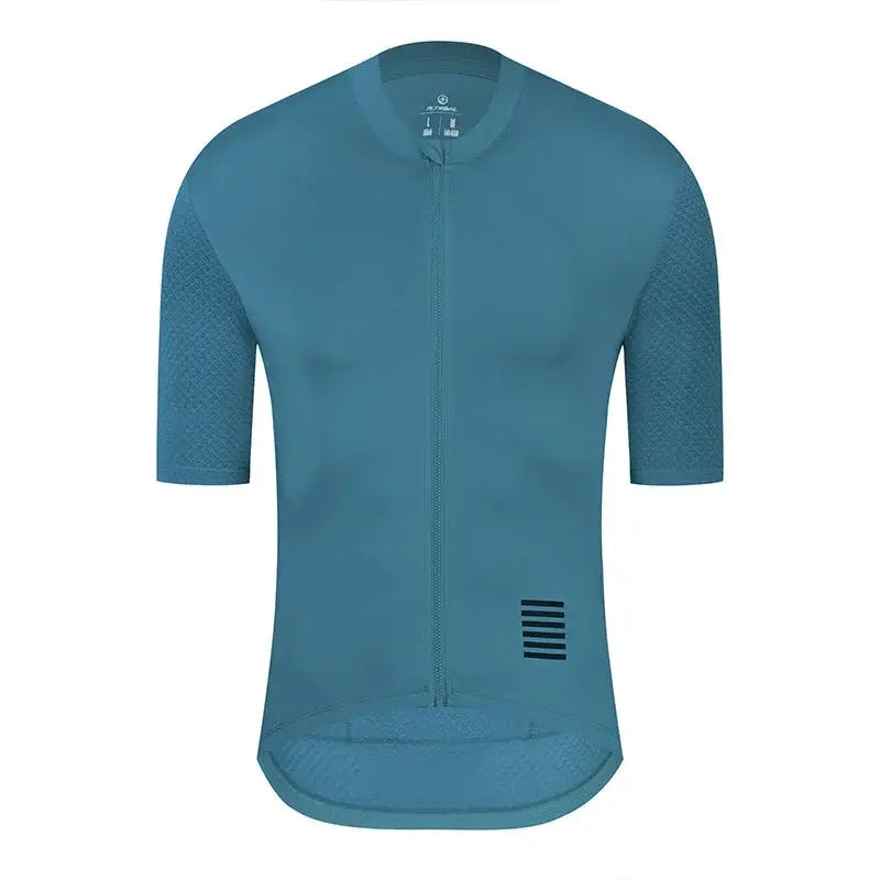 YKYWBIKE Men's Cycling Jersey teal short sleeve with full zip and breathable mesh sleeves