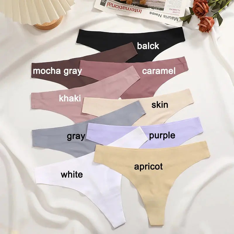 G-string underwear set by Simples Market in 10 assorted colors, seamless low-waist T-back thong briefs