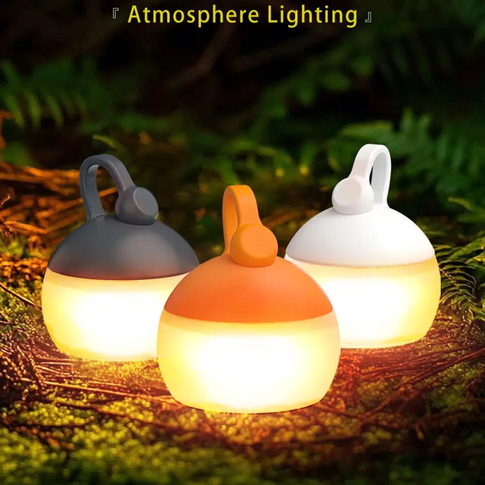Mini retro camping lanterns 3-pack by Simples Market; hanging hooks, USB rechargeable, warm glow