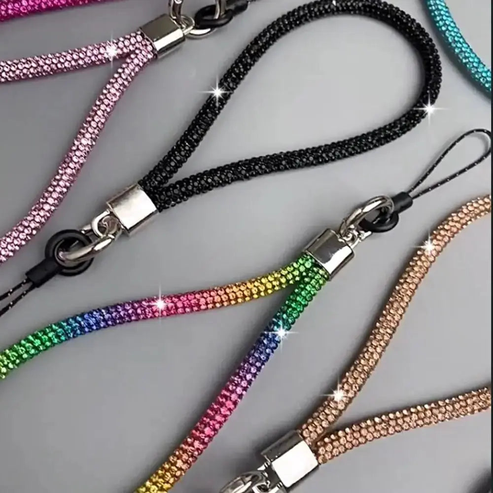 Glitter Rhinestone Phone Lanyard With Crystal Wrist Strap Keychain Anti Lost Rope For Phone Or Keys
