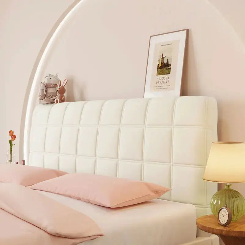 Headboard cover Queen Size by Simples Market, white stretch velvet slipcover for upholstered headboards, dustproof