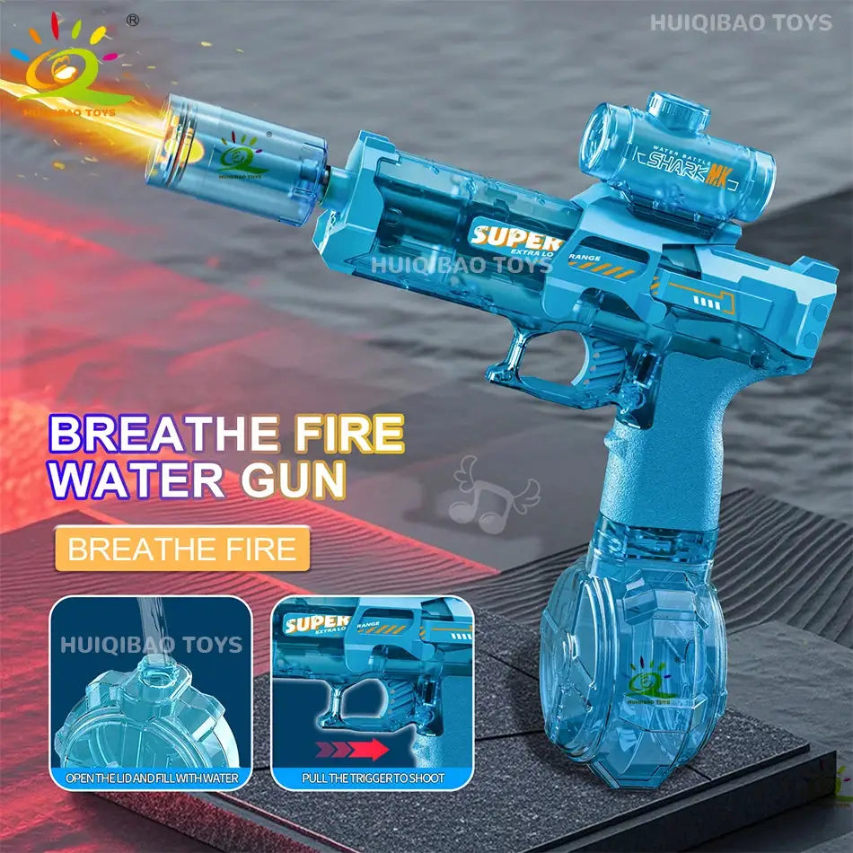 Huiqibao Electric Pulse Water Gun With Simulated Flame Sensor Light Fully Automatic Water Pistol For Outdoor Beach Fun