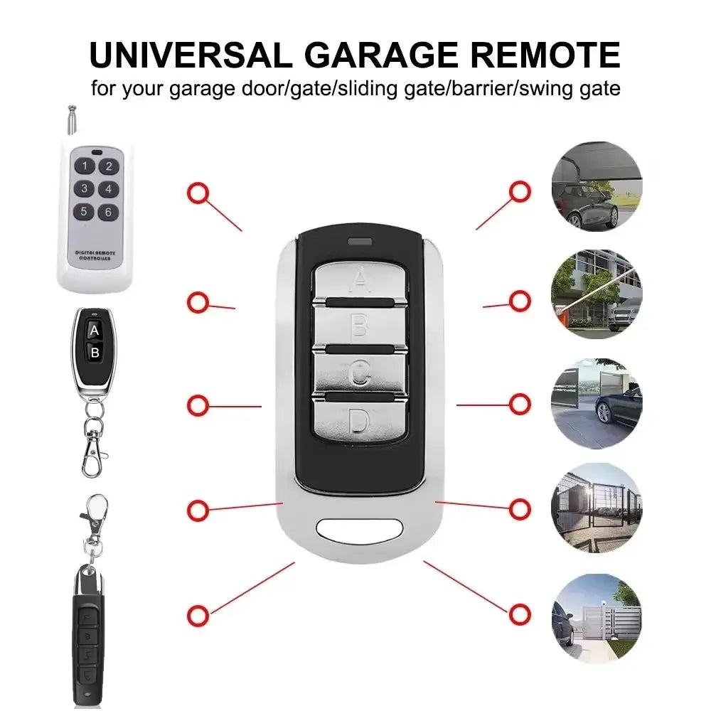 Simples Market universal garage remote set: 4-button central unit with white handheld remote and black keyfob/keychain