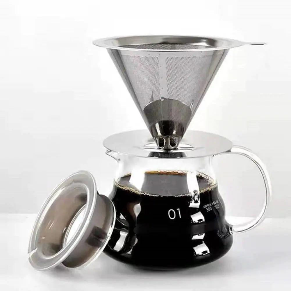 Reusable Coffee Filter Holder Double Layer Stainless Steel Cone Strainer Coffee And Tea Making Tool