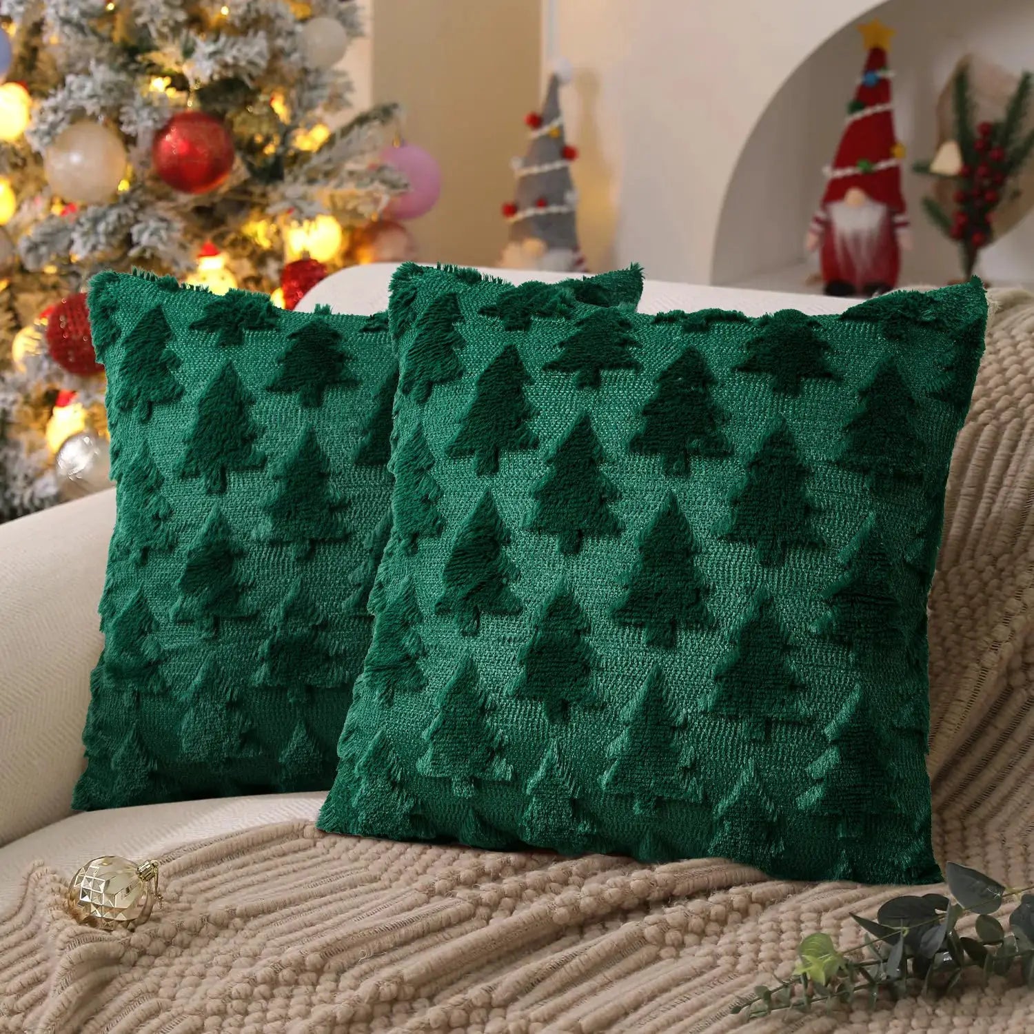 Green Christmas tree-pattern throw pillow covers, 2 pcs, 18x18, Simples Market