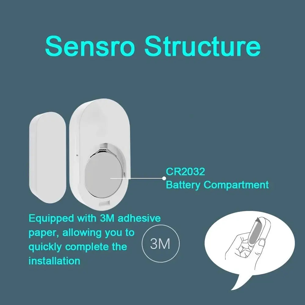 Ewelink Zigbee door sensor by Simples Market; white magnetic detector with CR2032 battery and 3M adhesive.