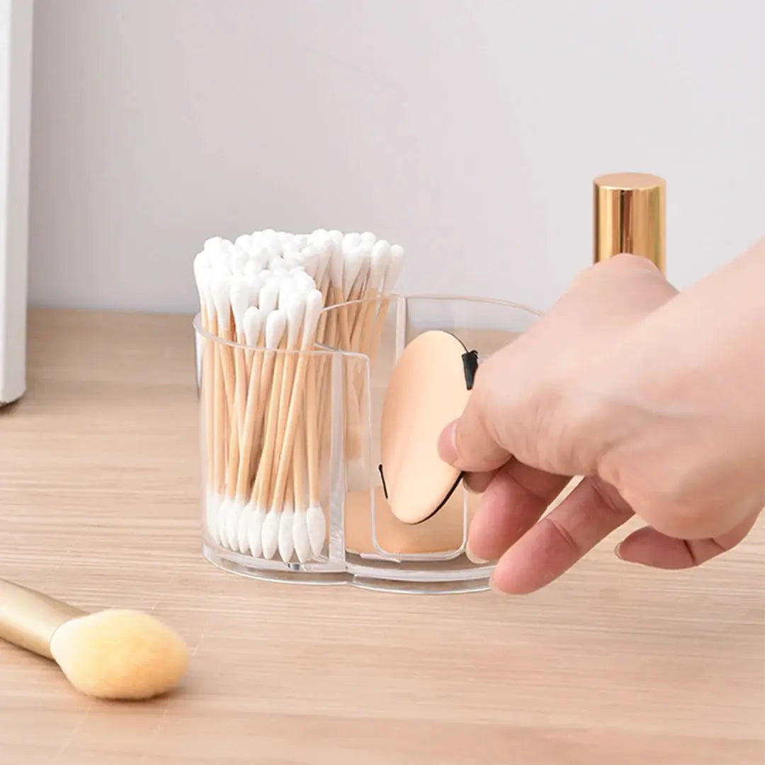 Clear Dual Compartment Cotton Swab And Cotton Balls Organizer For Bathroom Makeup Storage