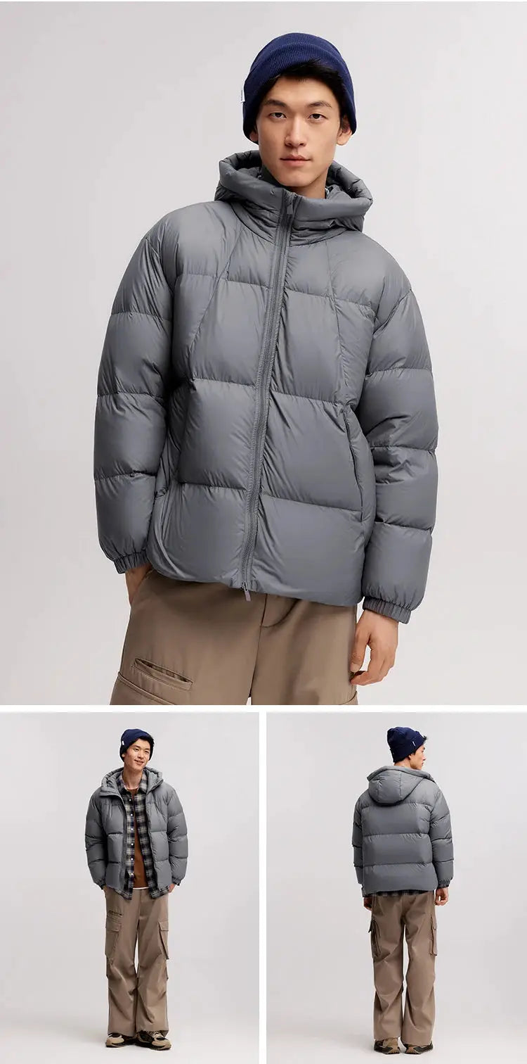 Semir men's gray down jacket, quilted hooded puffer with full-zip front by Simples Market