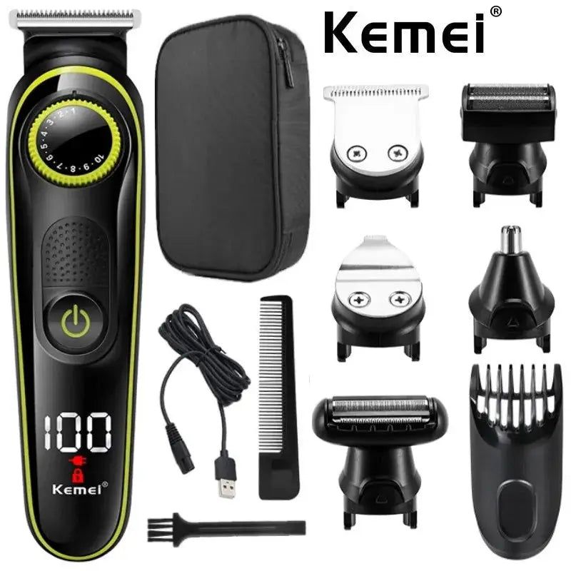 Kemei 696 electric hair clipper 5-in-1 professional trimmer kit with case and multiple attachments