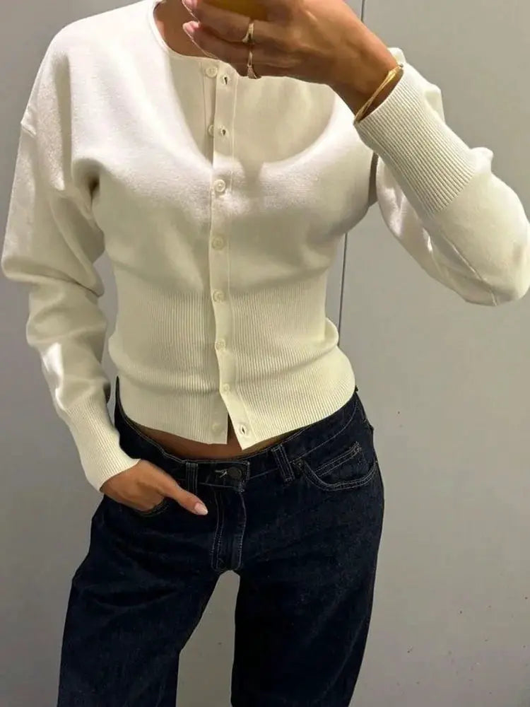 Tossy Casual Knit Cardigan for Women Long Sleeve Ribbed Patchwork Cropped Top Elegant Slim Knitwear for Autumn Winter