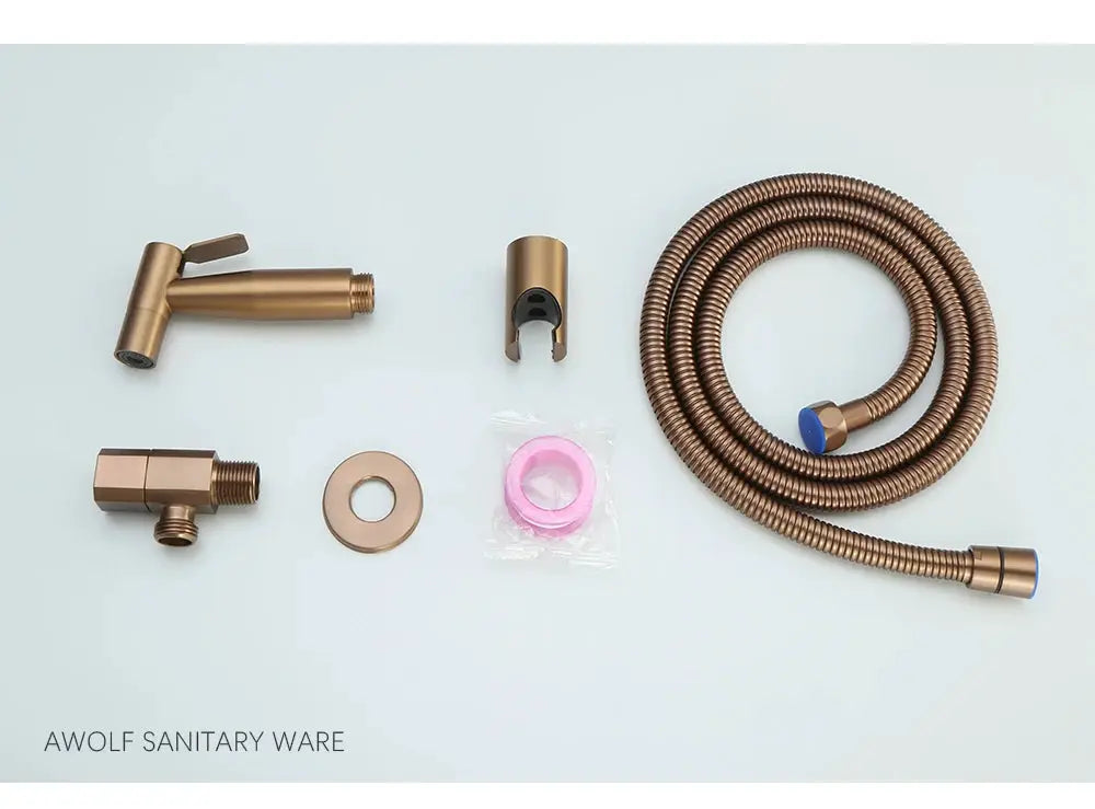 Handheld toilet bidet sprayer kit in brushed rose gold stainless steel with hose and mounting hardware (7-piece)