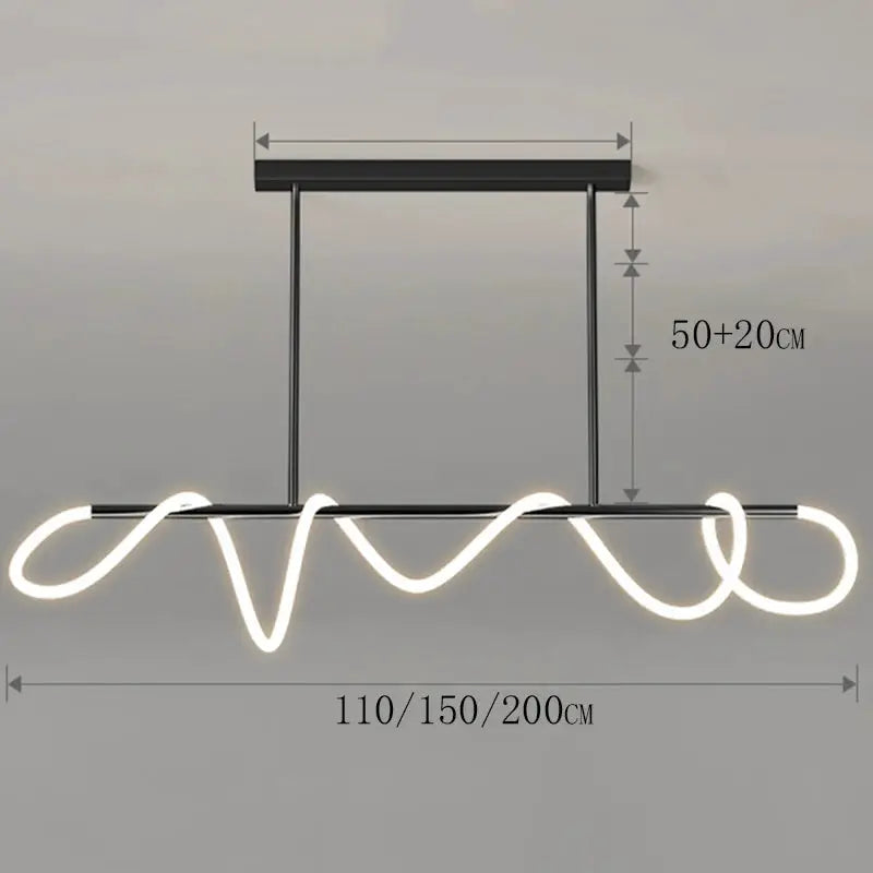 Simples Market Nordic chandelier pendant light with black frame and neon LED loops, adjustable 110/150/200 cm