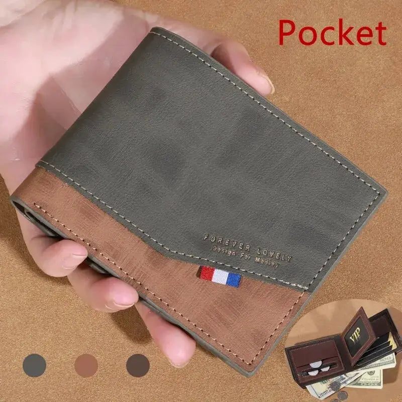 Men's high-capacity leather wallet by Simples Market, two-tone gray and brown pocket design