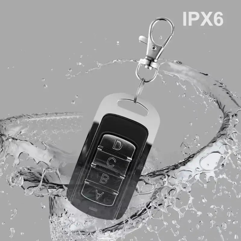 4-in-1 garage remote keychain, black multi-frequency clone 280–868 MHz, IPX6 waterproof