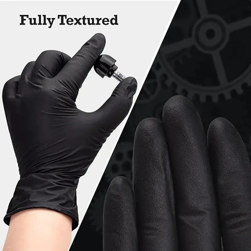 Black nitrile disposable gloves, fully textured for work and home use by Simples Market
