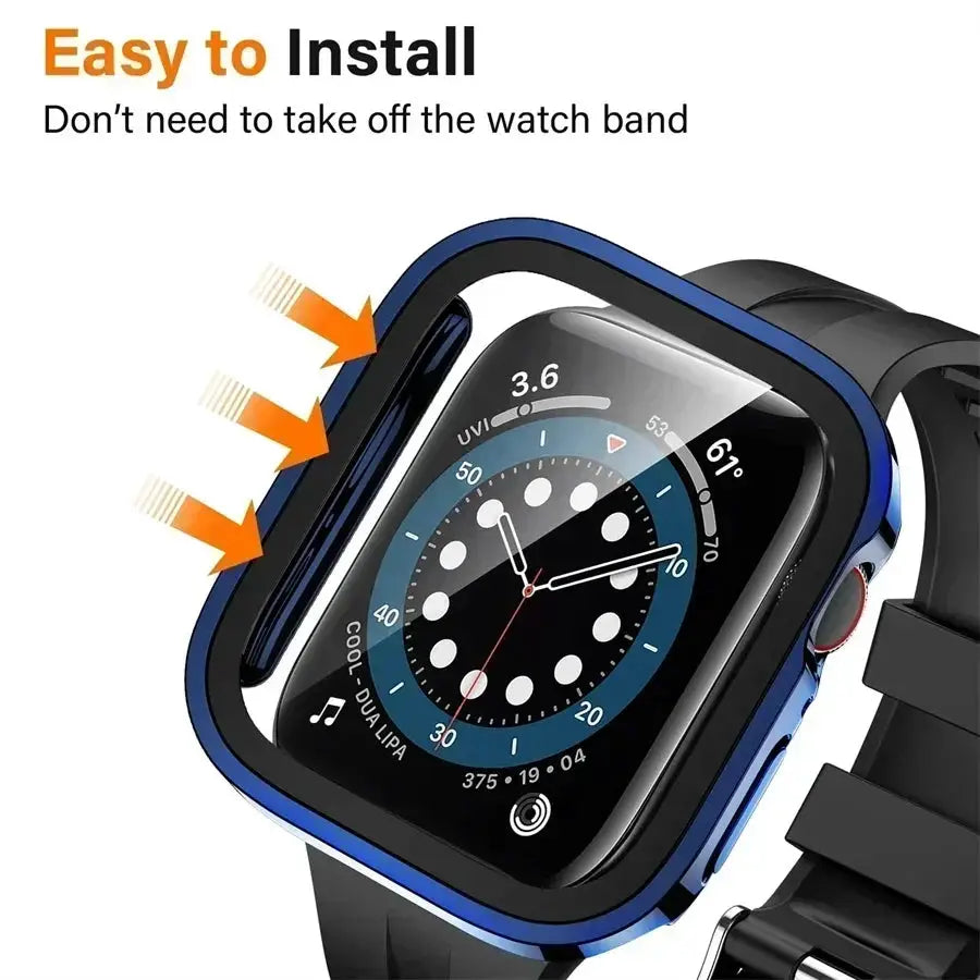 Simples Market Apple Watch tempered glass screen protector with blue PC bumper case for 40-46mm Series 4-9 SE