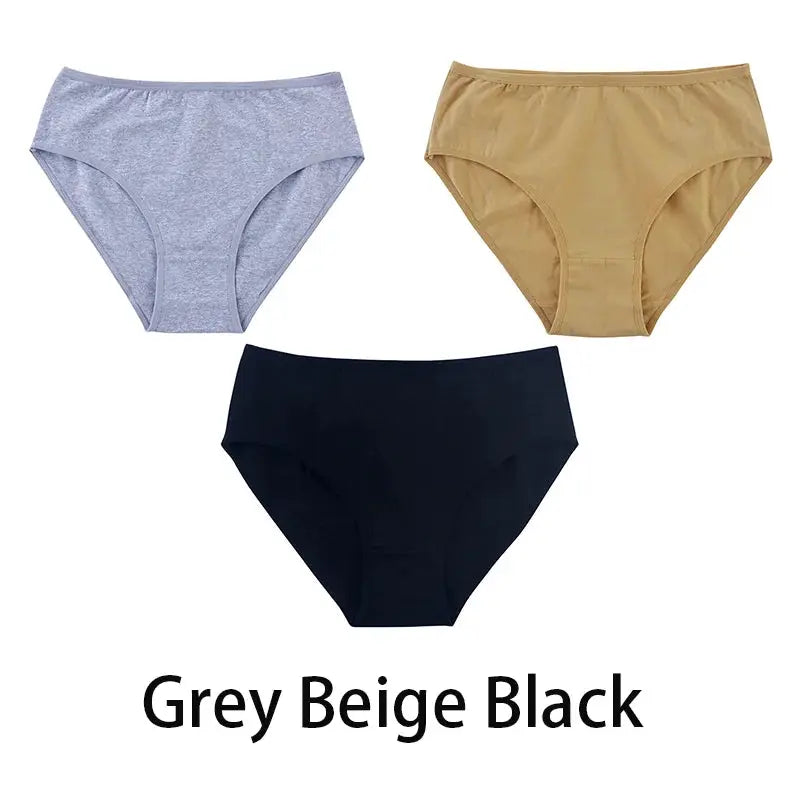 Women's seamless cotton panties 3-piece set in grey, beige, and black
