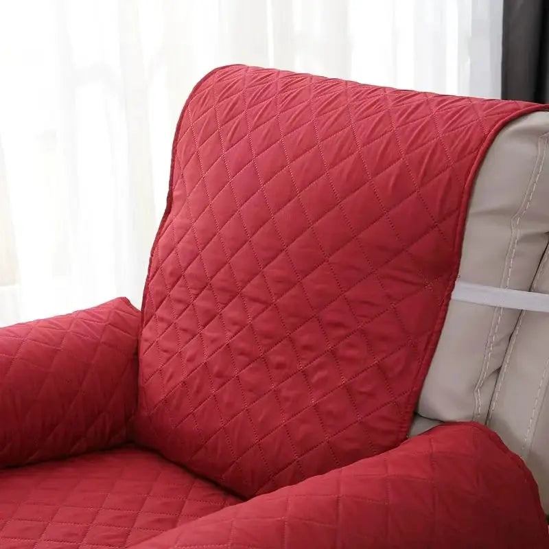Simples Market solid red quilted recliner sofa cover with anti-slip straps
