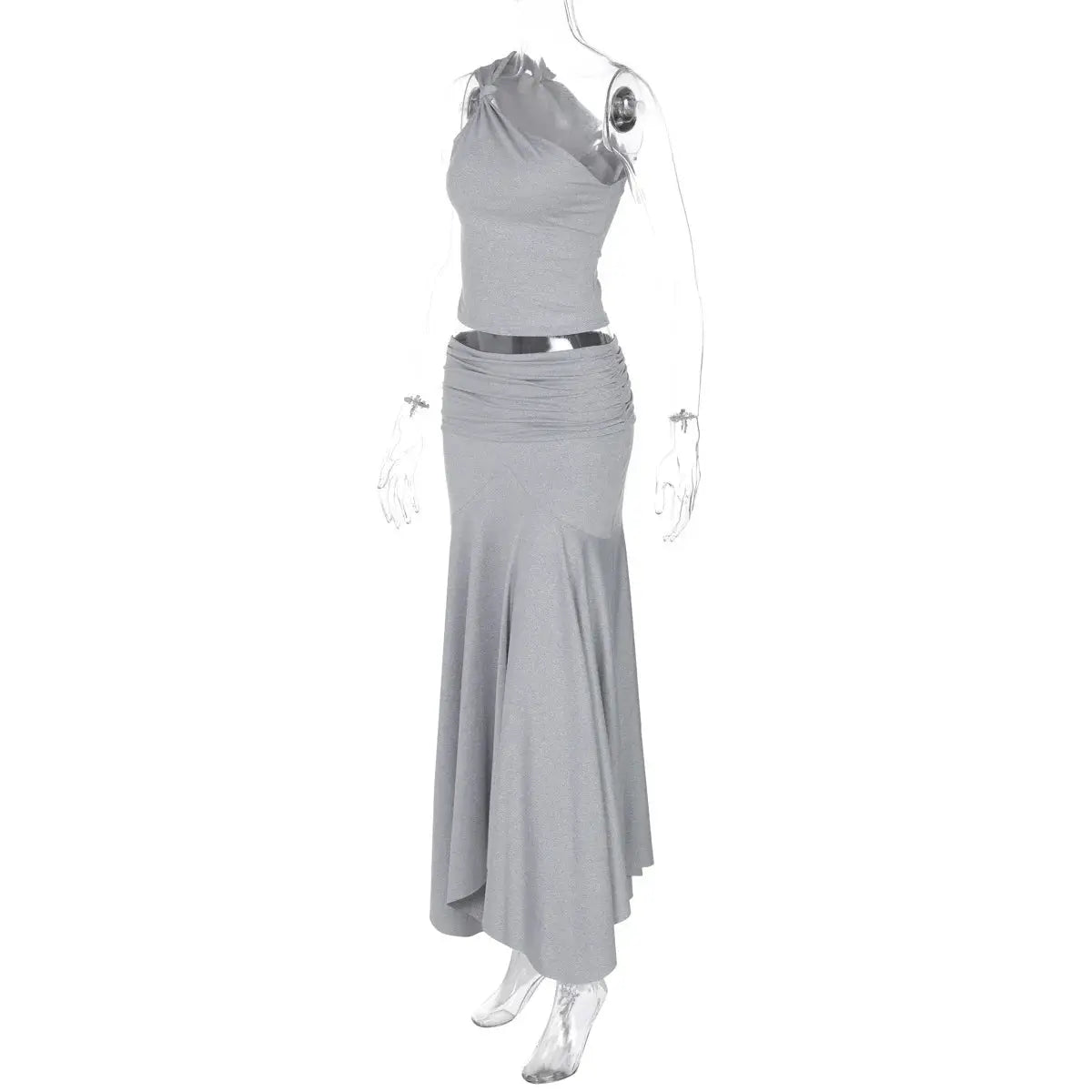 Tossy Pleated Two Piece Off Shoulder Cropped Top And Long Skirt Set