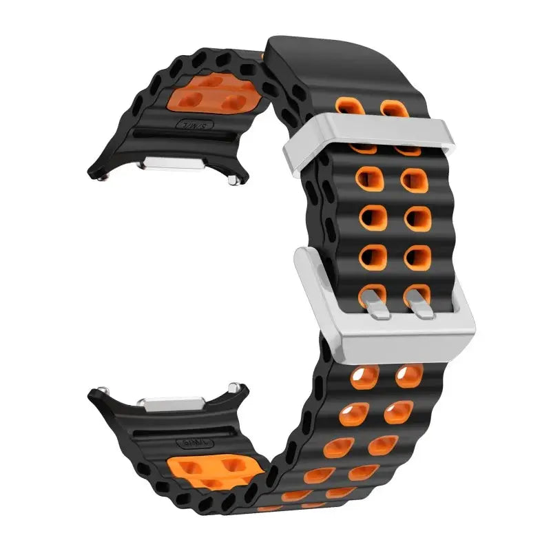 Simples Market Marine Band silicone strap for Samsung Galaxy Watch Ultra2 47mm; black with orange perforated accents