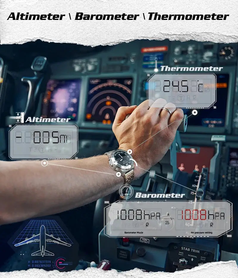NORTH EDGE men's sports digital watch with a stainless steel band; altimeter, barometer and thermometer features.