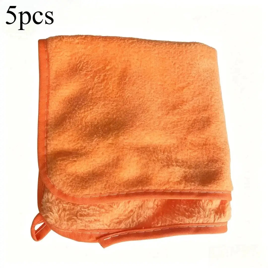 Orange microfiber car cleaning towels, 5pcs, Simples Market, double-layer, quick-dry for windows and mirrors