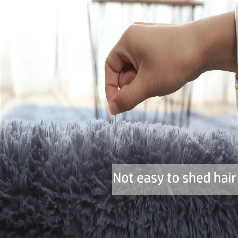 Kids plush shaggy gray rug for living room or bedroom; soft pile not easy to shed hair