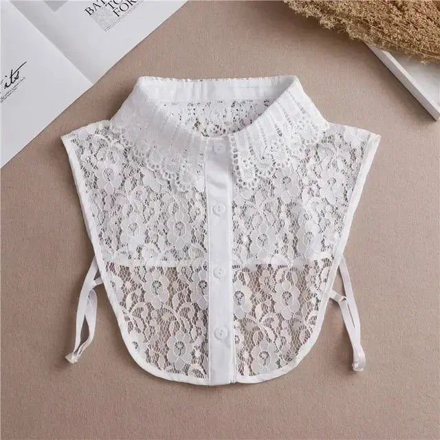 Detachable White Faux Collar With Front Tie For Women And Girls Vintage Lace Blouse Collar