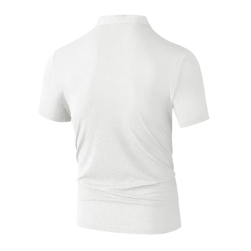 Men's Simples Market white polo shirt, short sleeves, breathable textured fabric