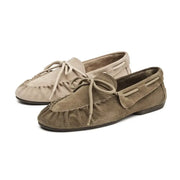 AIYUQI Womens Suede Loafers Hand Sewn Pleats Casual Flat Shoes