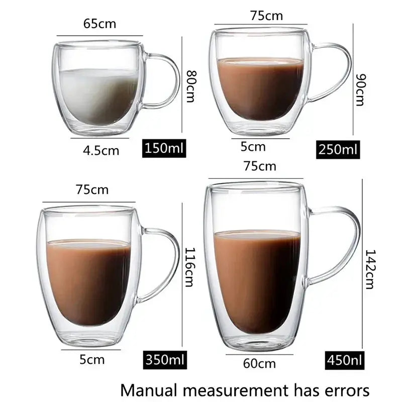 Heat Resistant Double Wall Borosilicate Glass Cup 80-650ml Transparent Insulated Mug Set For Coffee Tea Beer Water Gift