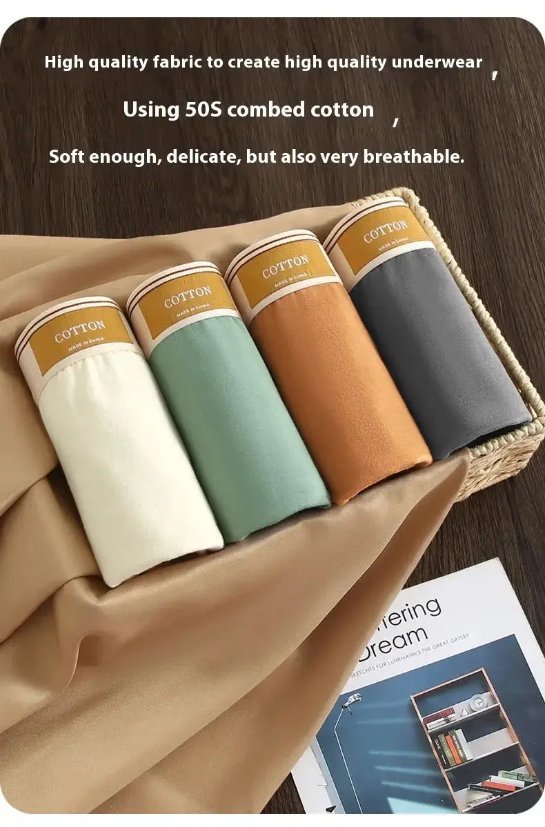3-piece men's cotton boxer shorts set in white, mint green, tan, and charcoal gray