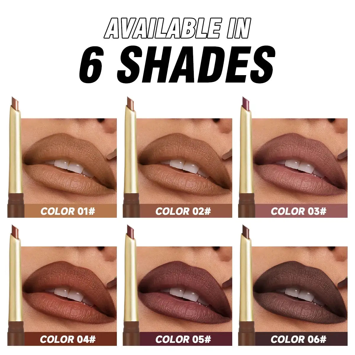 LuxLiner Matte Lip Liner Pencil Six Nude And Brown Shades Bevel Design For Precise Contour And Long Lasting Color