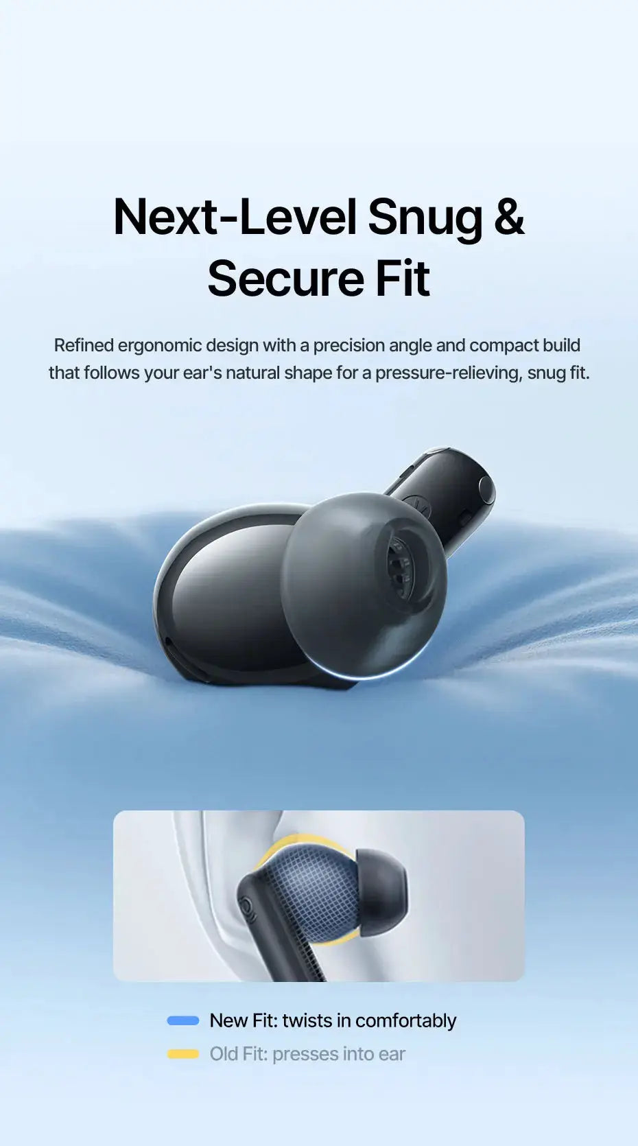 Baseus Bass EP10 Ultra wireless earbuds pair in dark gray with silicone ear tips and compact ergonomic design.