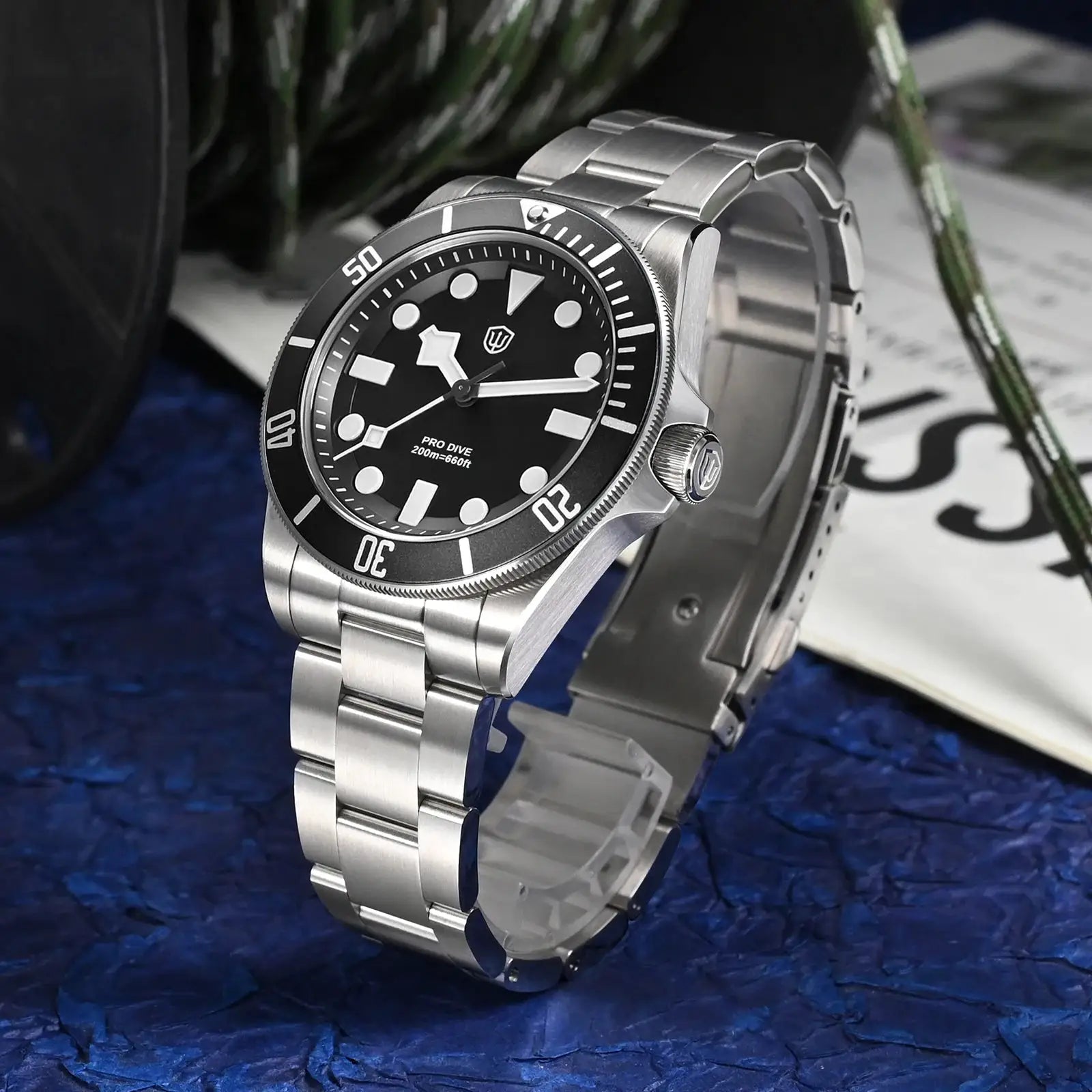 Watch: Simples Market WD1969 Pro 38mm stainless steel dive watch with black dial and bracelet