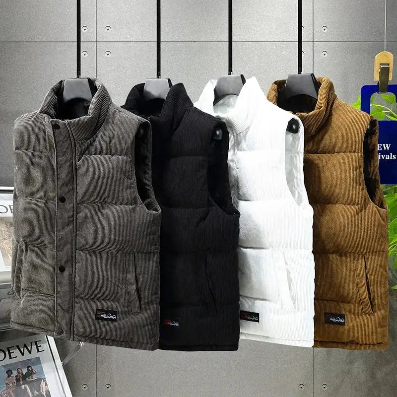 Simples Market padded vest set in four colors: gray, black, white, brown corduroy sleeveless jackets.