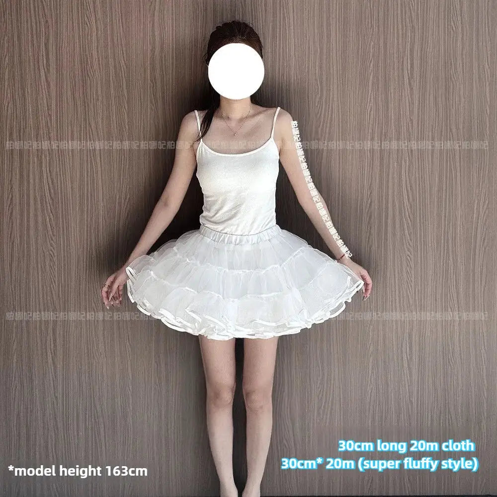 Simples Market Lolita petticoat underskirt, white fluffy tulle crinoline on model, 35cm length