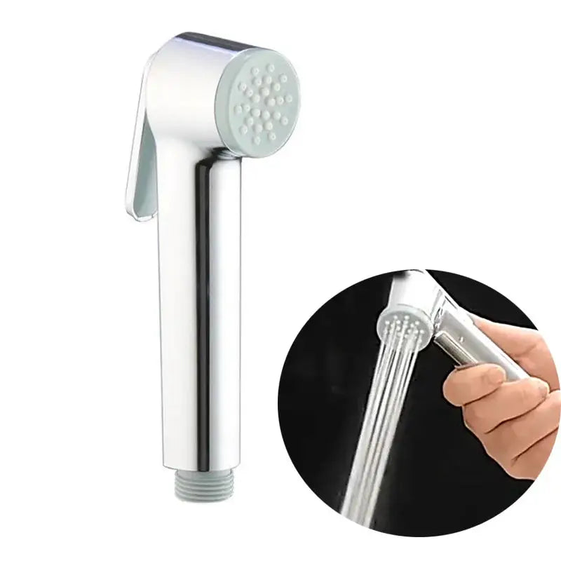 Handheld bidet shower head in chrome ABS with spray nozzle and attached hose