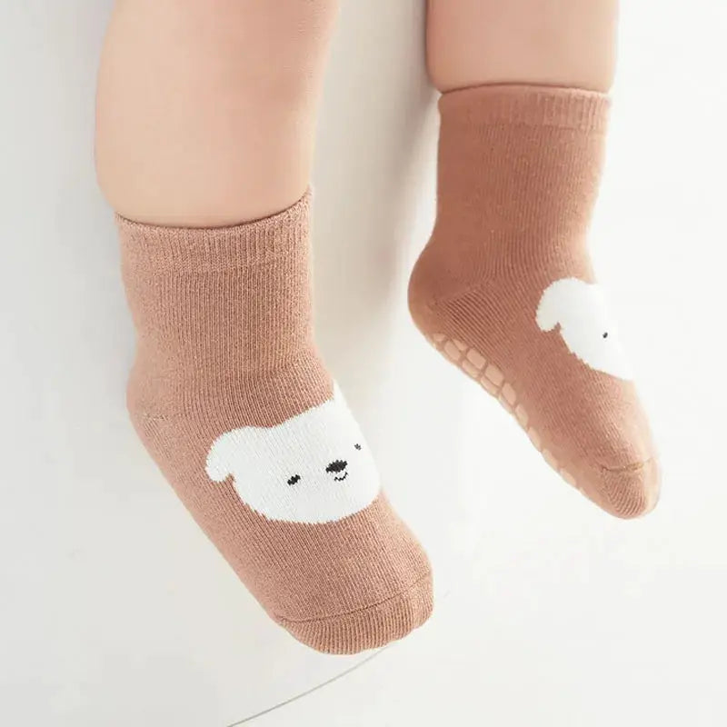 Six Pairs Kids Non Slip Socks With Cute Cartoon Fox And Bear Pattern For Boys And Girls Floor Socks For Toddlers