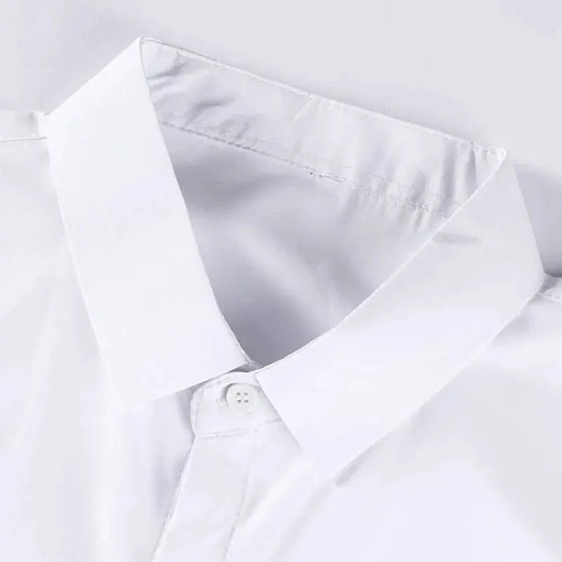 Men's white Simples Market short-sleeve dress shirt, solid color, no iron