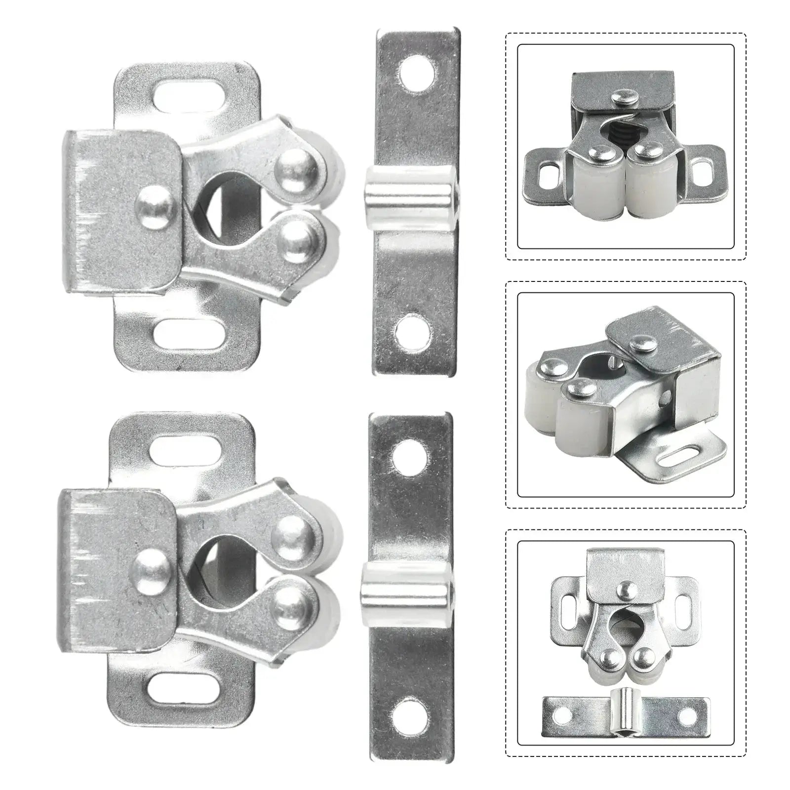 Magnetic Dual Wheel Spring Lock Buckle for Cabinet Doors and Drawers Stainless Steel Wardrobe Locking Hardware