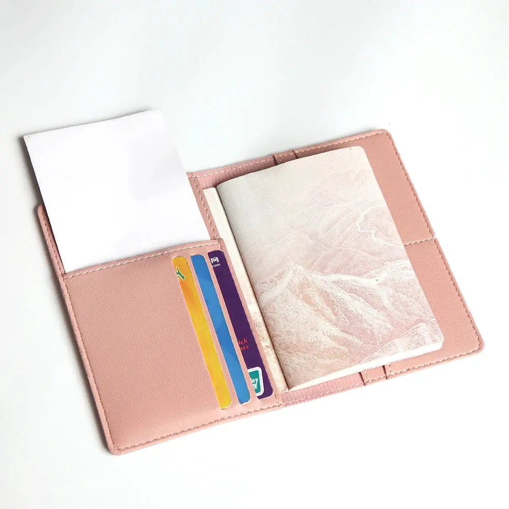 Pink pebbled faux-leather travel passport cover set with card slots and passport holder