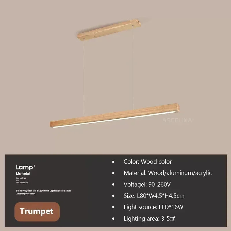 Damiasmil LED pendant light, wood color long strip chandelier by Simples Market