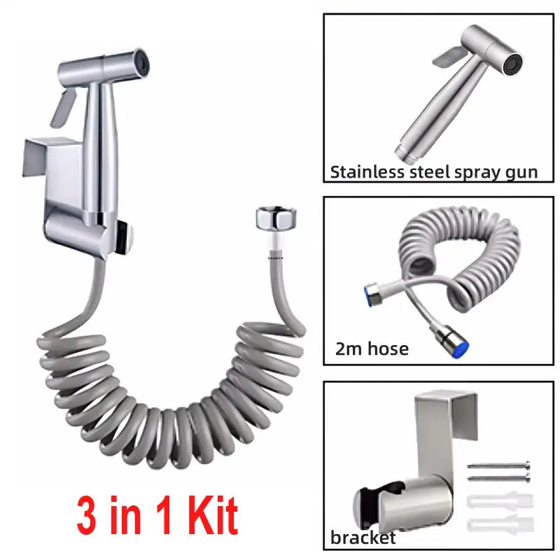 Handheld bidet sprayer kit Simples Market, stainless steel spray gun with 3-way valve and 2m hose