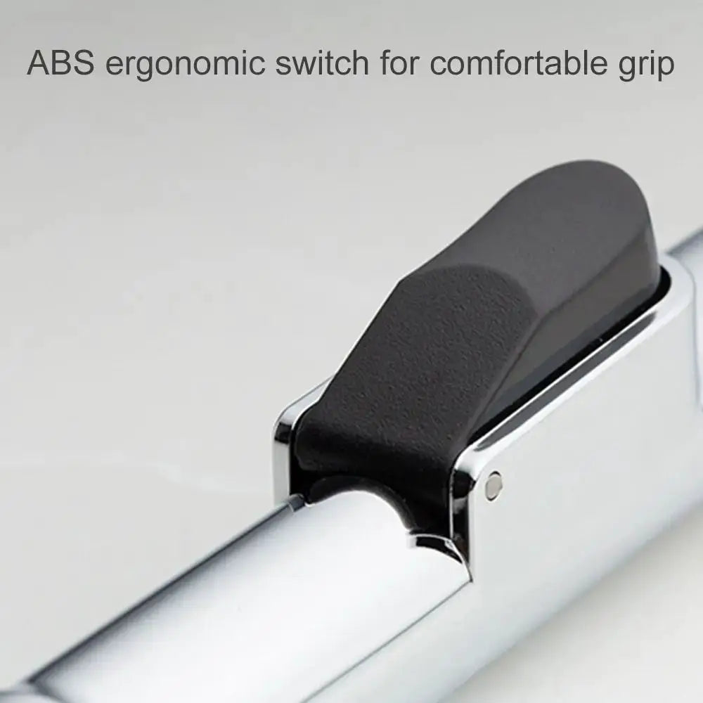 Handheld chrome shower head with black ABS ergonomic switch; stainless steel self-cleaning sprayer, adjustable