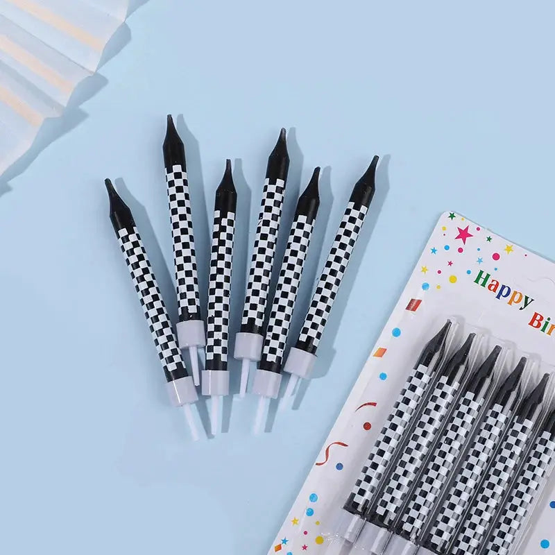 7 Piece Set Racing Car Themed Birthday Number Candles Black White Checkered Cake Topper For Kids Birthday Party
