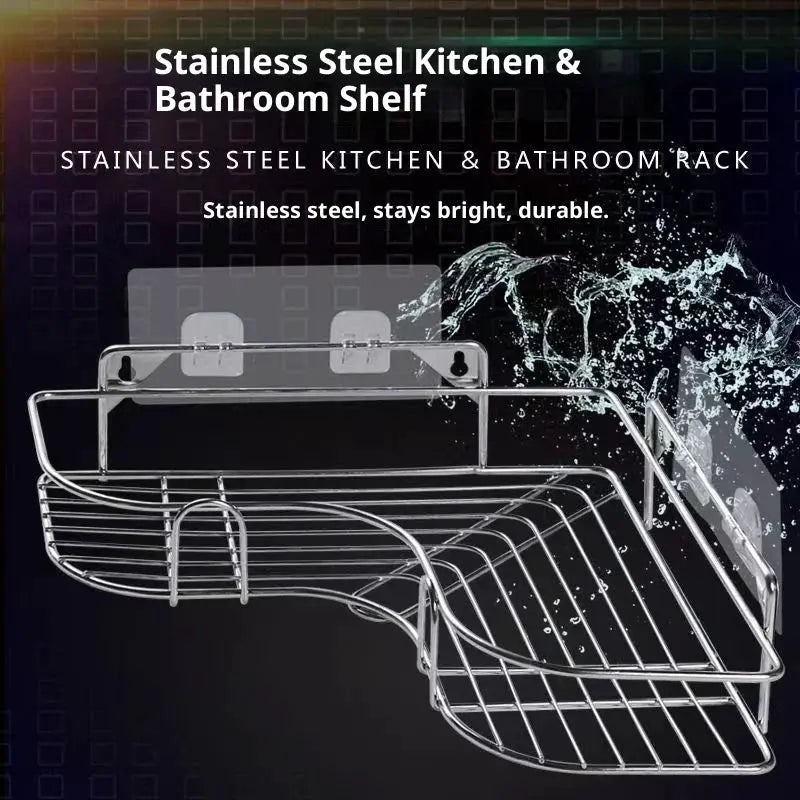 No-drilling stainless steel triangle double-layer corner shelf for bathroom and kitchen Simples Market