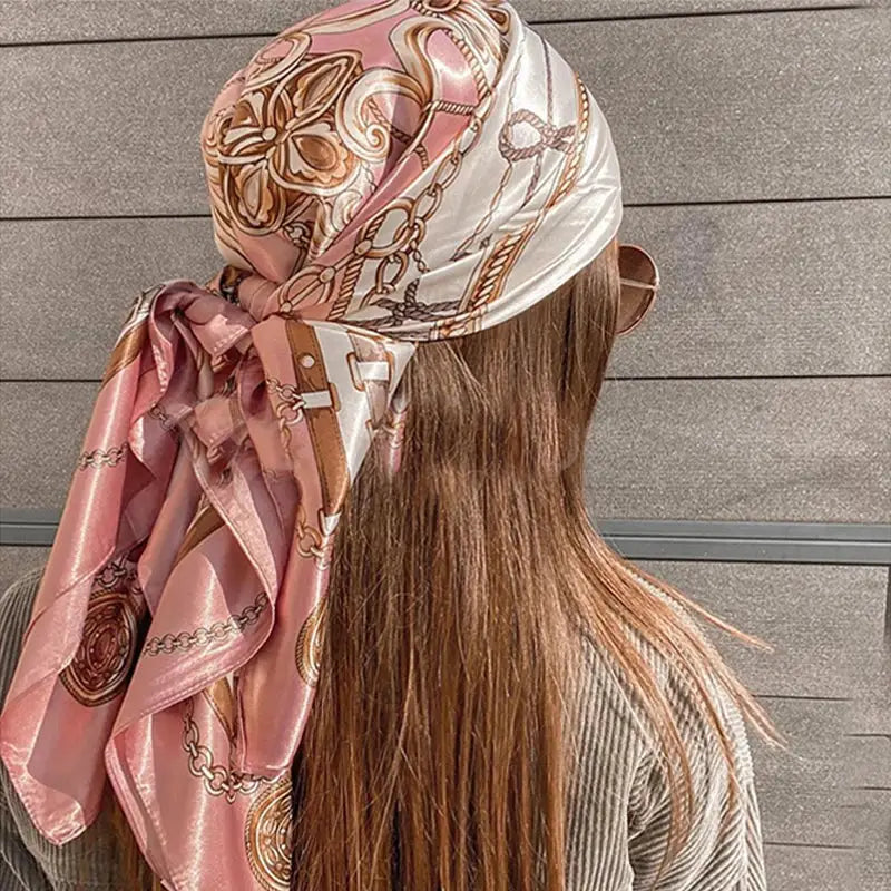 90x90cm Silk Like Square Scarves Women Hijab Shawls Fashion Print Kerchief Femme Head Scarf Foulard Bandana Beach Pareo