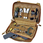 Molle Pouch Bag EMT medical kit in tan with multi-tool and assorted tools