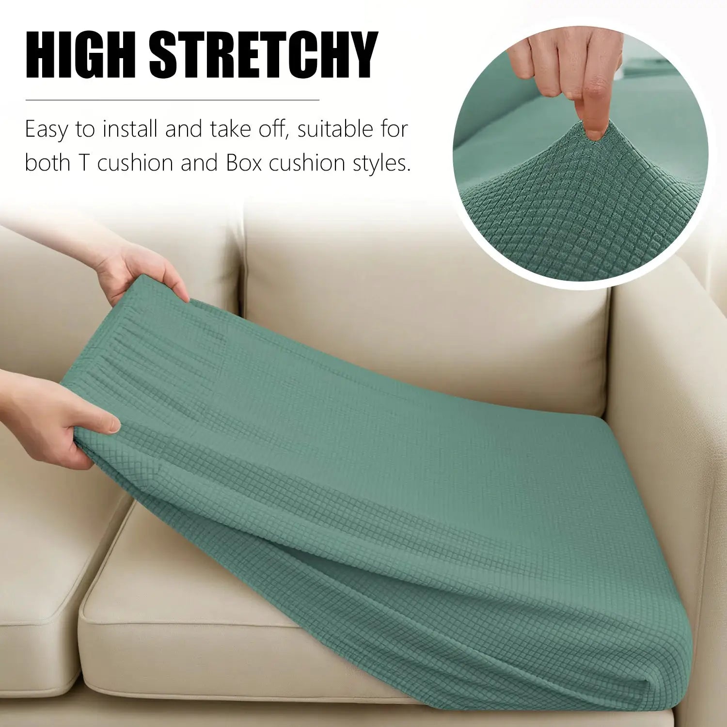 Sofa cushion cover set for 1-4 seats in teal jacquard waterproof slipcover by Simples Market